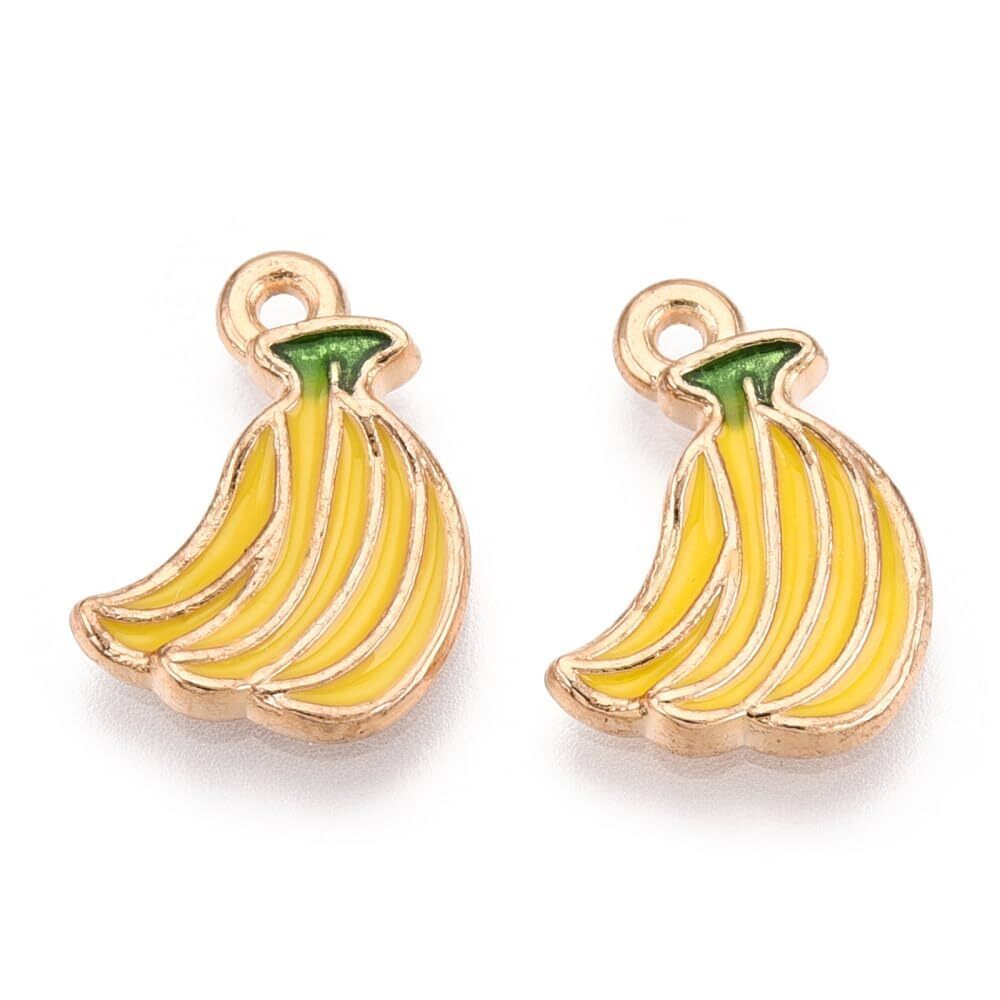1356 100Pcs Bananas Enamel Charms Yellow Fruit Food Charm Pendants